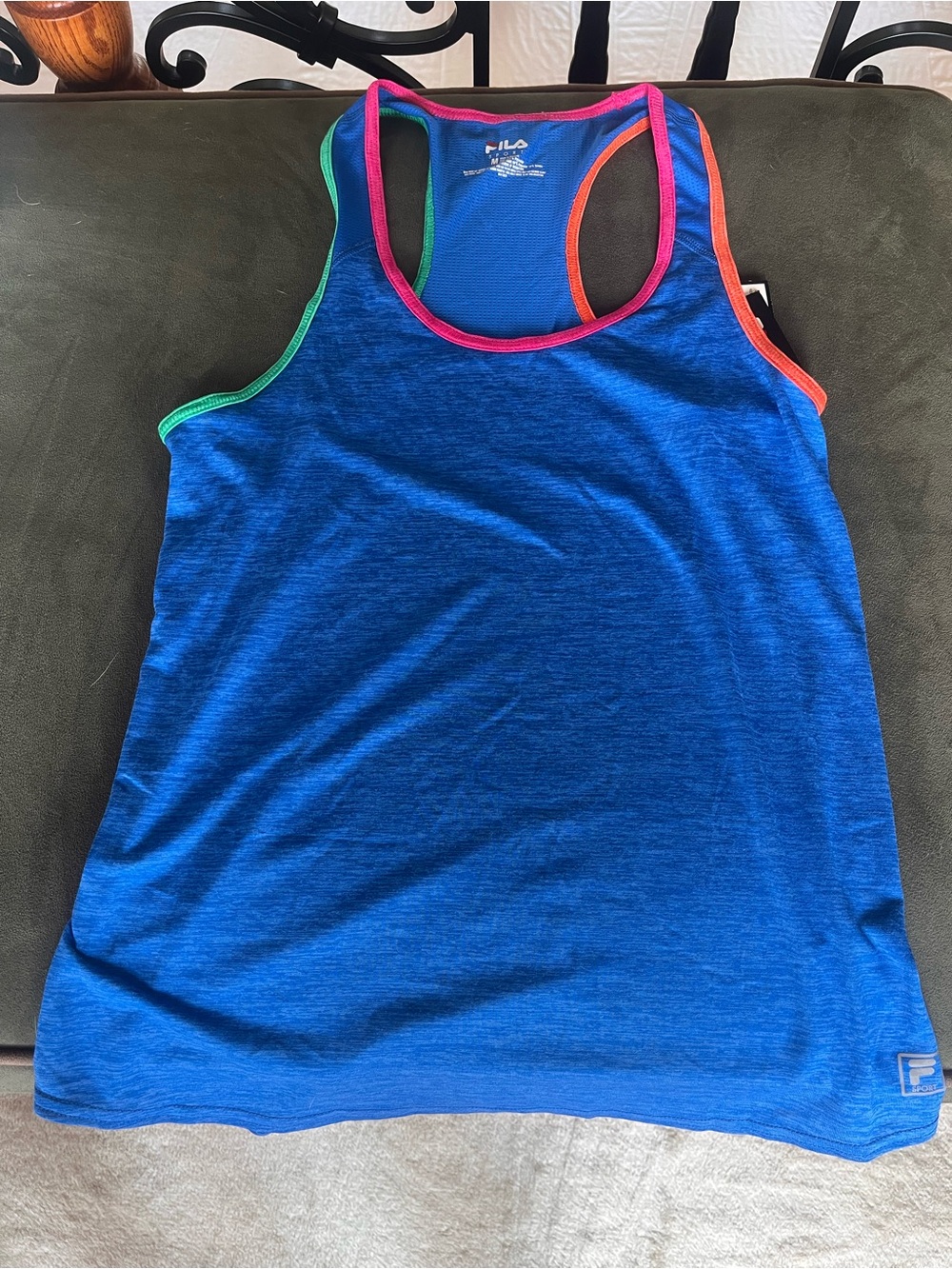 Fila Blue Athletic Tank with Neon Pink, Green & Orange Trim